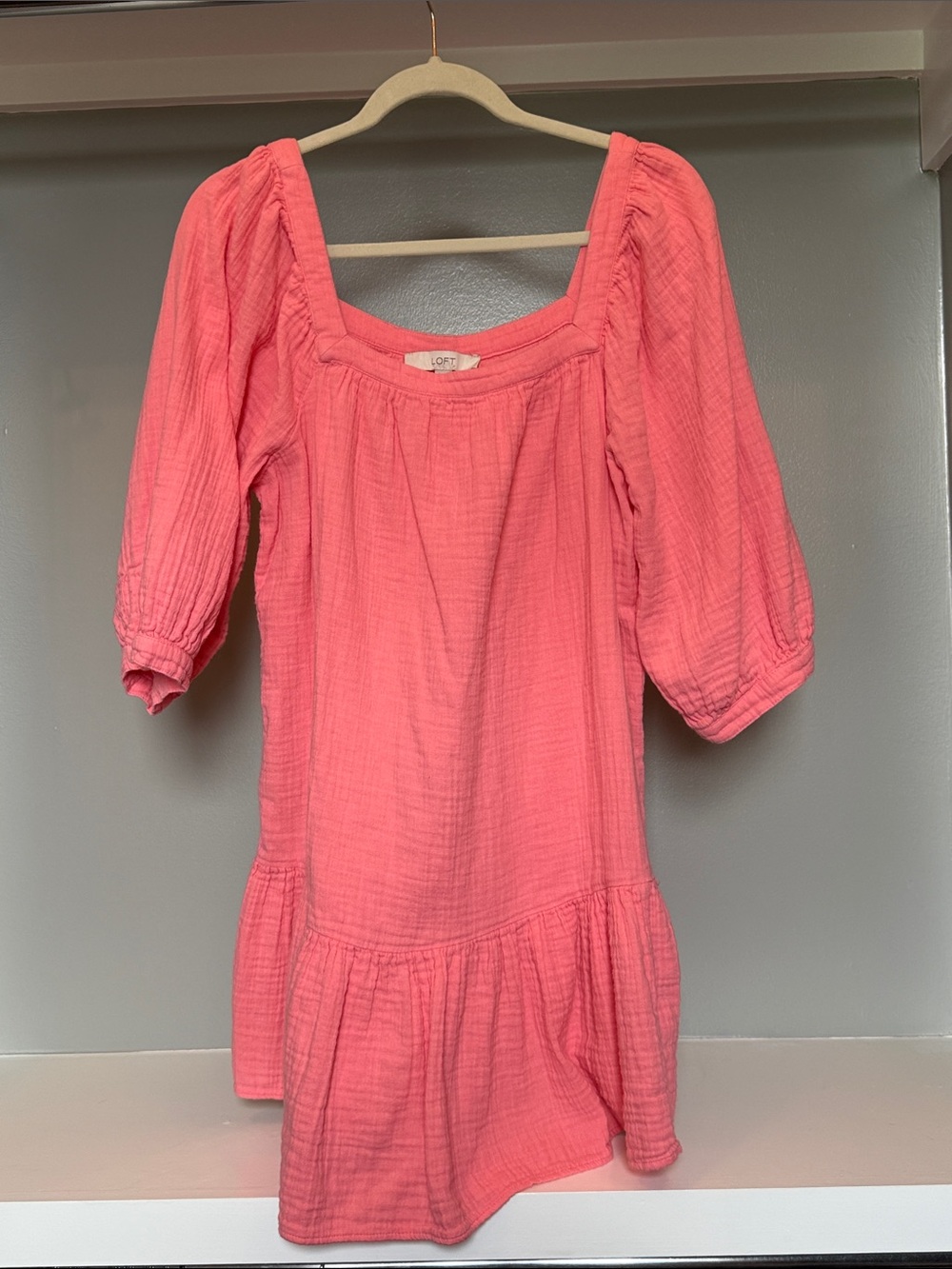 LOFT Coral Gauze Square-Neck Tunic Dress